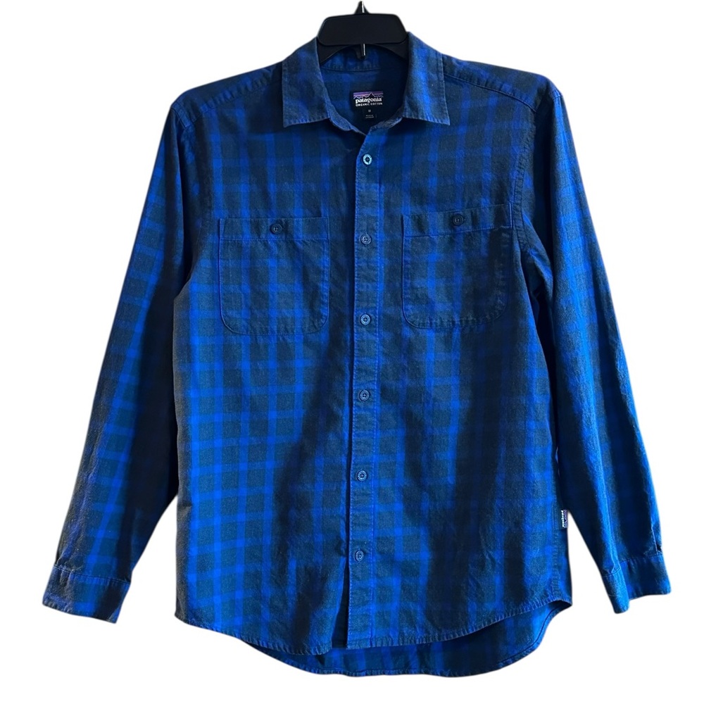 Patagonia Organic Cotton Shirt Mens Med Button Up Plaid Blue Outdoor Gorpcore